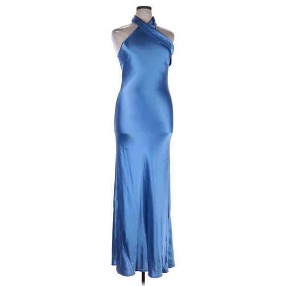 Galvan London Dresses & Skirts - GALVAN LONDON Satin Halter Blue Dress Size 12 VGUC